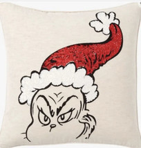 Pottery Barn Dr Seuss the GRINCH Christmas Sequined Throw Pillow Cover N... - $38.99