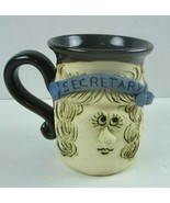 Vintage 3D Face Secretary Mug Art Pottery Coffee Cup Handmade Stoneware ... - $31.79