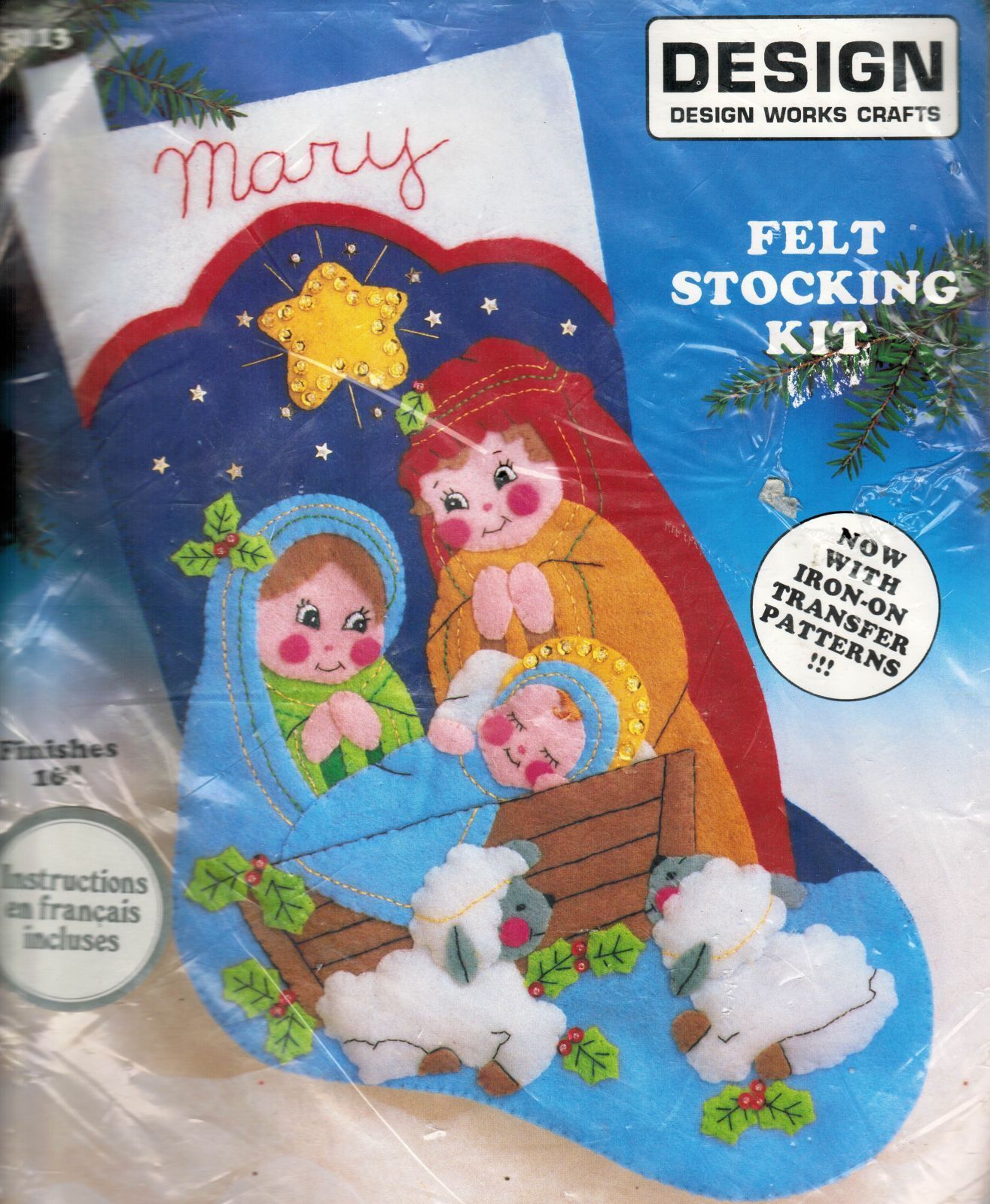 Design Works Christmas Nativity Manger 16" Felt Stocking IronOn