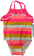 Cat &amp; Jack One Piece Orange Strips with Ruffles Toddler Swim Wear Size 3... - $9.46