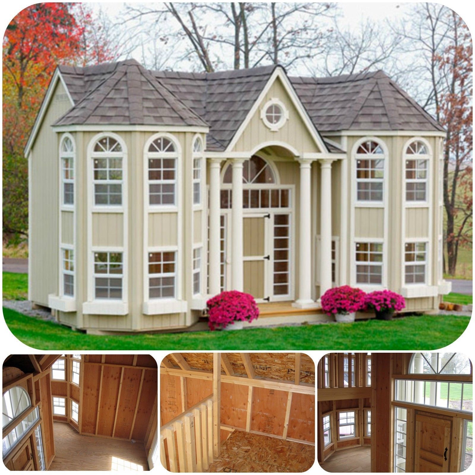 Luxury Wooden Playhouse With Floor Roof Outddor Grand Portico Mansion 