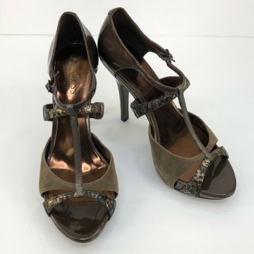 Women's Brown Guess Patent Strappy Open Toe Heels sz 8.5 - $32.81