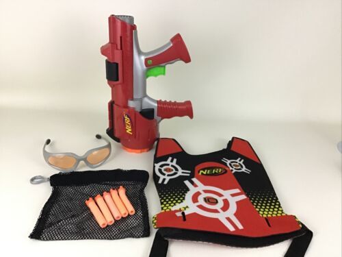 Primary image for Nerf Dart Tag Hyperfire Blaster Gun Red Vest Glasses Soft Foam Darts 2005 Hasbro