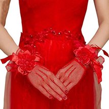 Elegant Red Lace Grids Style Women Wedding/Party Gloves - $19.72