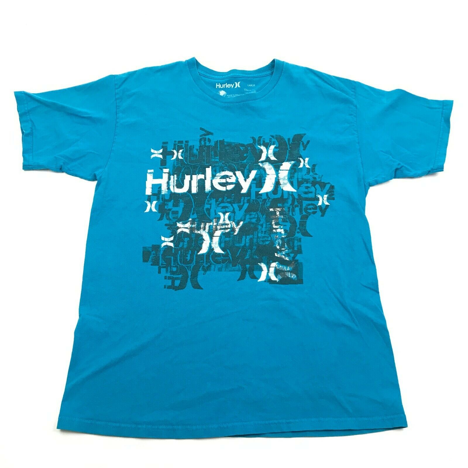 VINTAGE Hurley Shirt Men's Size L Large Blue Relaxed Fit Script Logo ...
