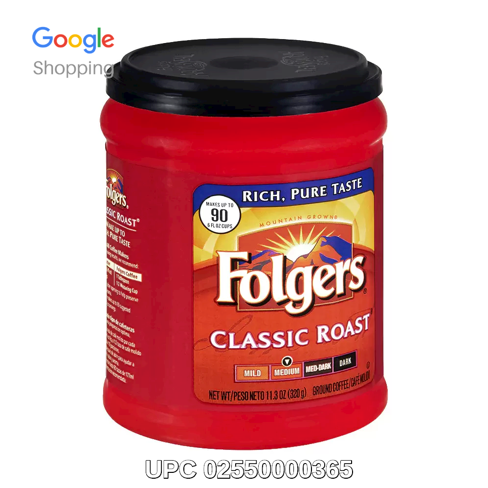 UPC 02550000365 Folgers Classic Roast Ground Coffee 11.3 Ounces, 4
