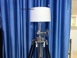 Vintage Hollywood Studio Marine Searchlight With Chrome Tripod Floor Lamp Stand image 7