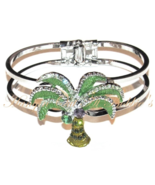 Palm Tree Bangle Bracelet Green Crystal Multicolor Silver Tone Metal Tro... - $29.99