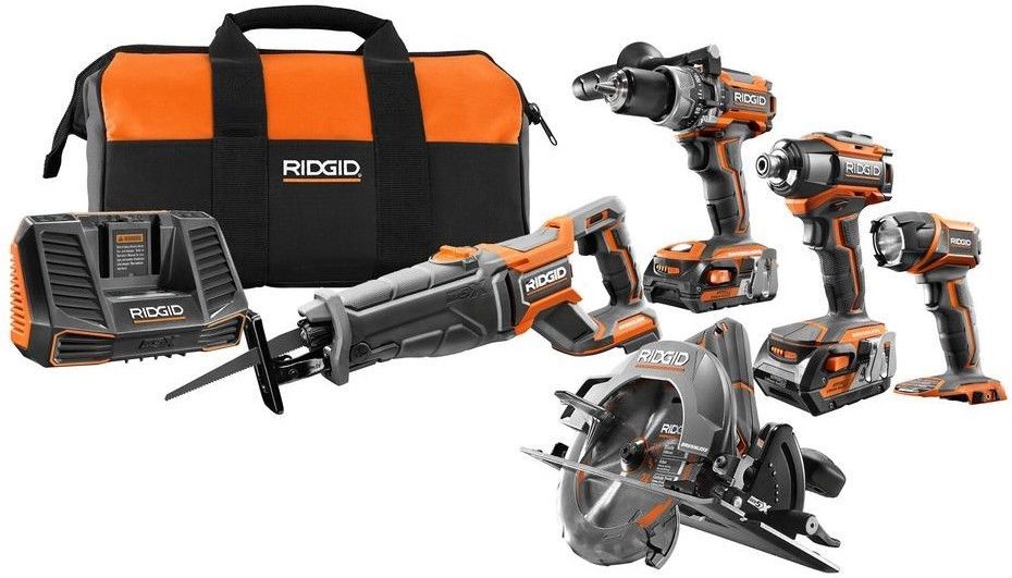 RIDGID Power Tool Combo Kit 18Volt LithiumIon Cordless Brushless (5