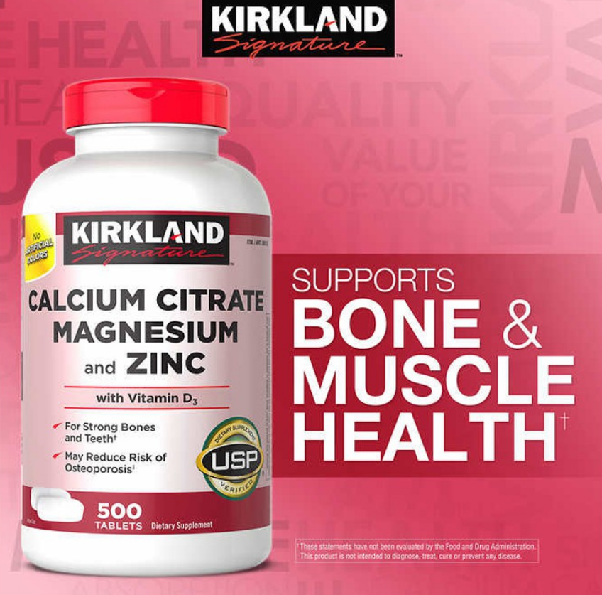 Kirkland Signature Calcium Citrate Magnesium & Zinc 500's healthy bones & teeth