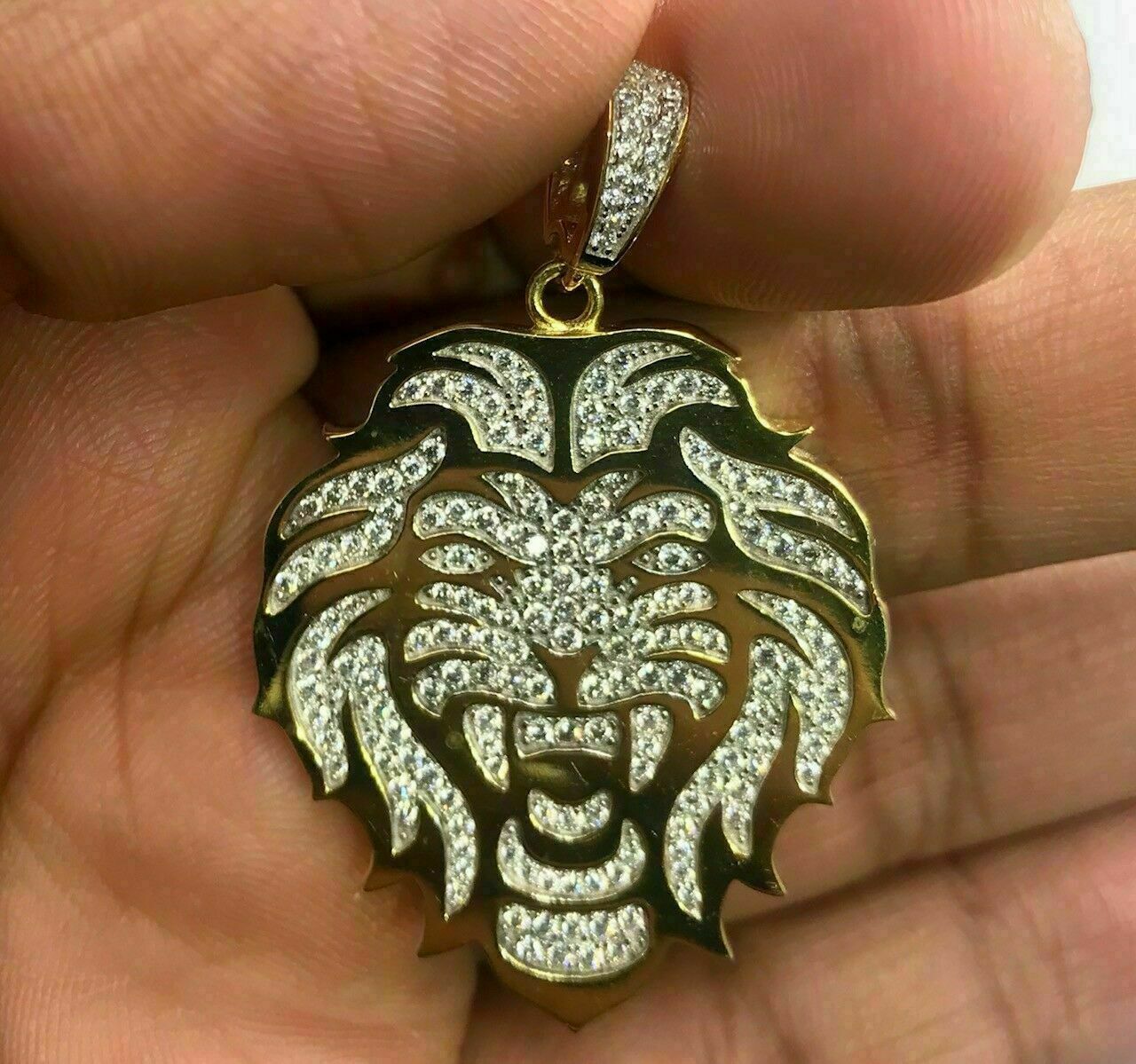 1.50 Ct Round Cut Diamond Men's Lion Head Charm Pendant 14K Yellow Gold