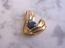 Womens Vintage Estate 14k Gold Diamond Sapphire Pendant 3.3g E916 - $340.00