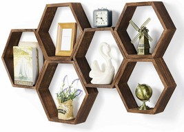  Set of 6 Hexagon Floating Shelves Farmhouse Honeycomb Wood Wall Storage... - $55.00