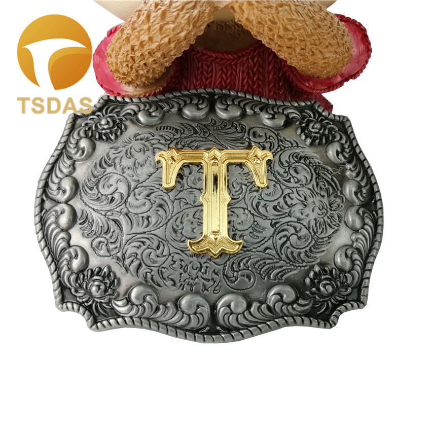 Golden T Initial Letter Cowboy Metal Belt Buckle For Men's Jeans Belt