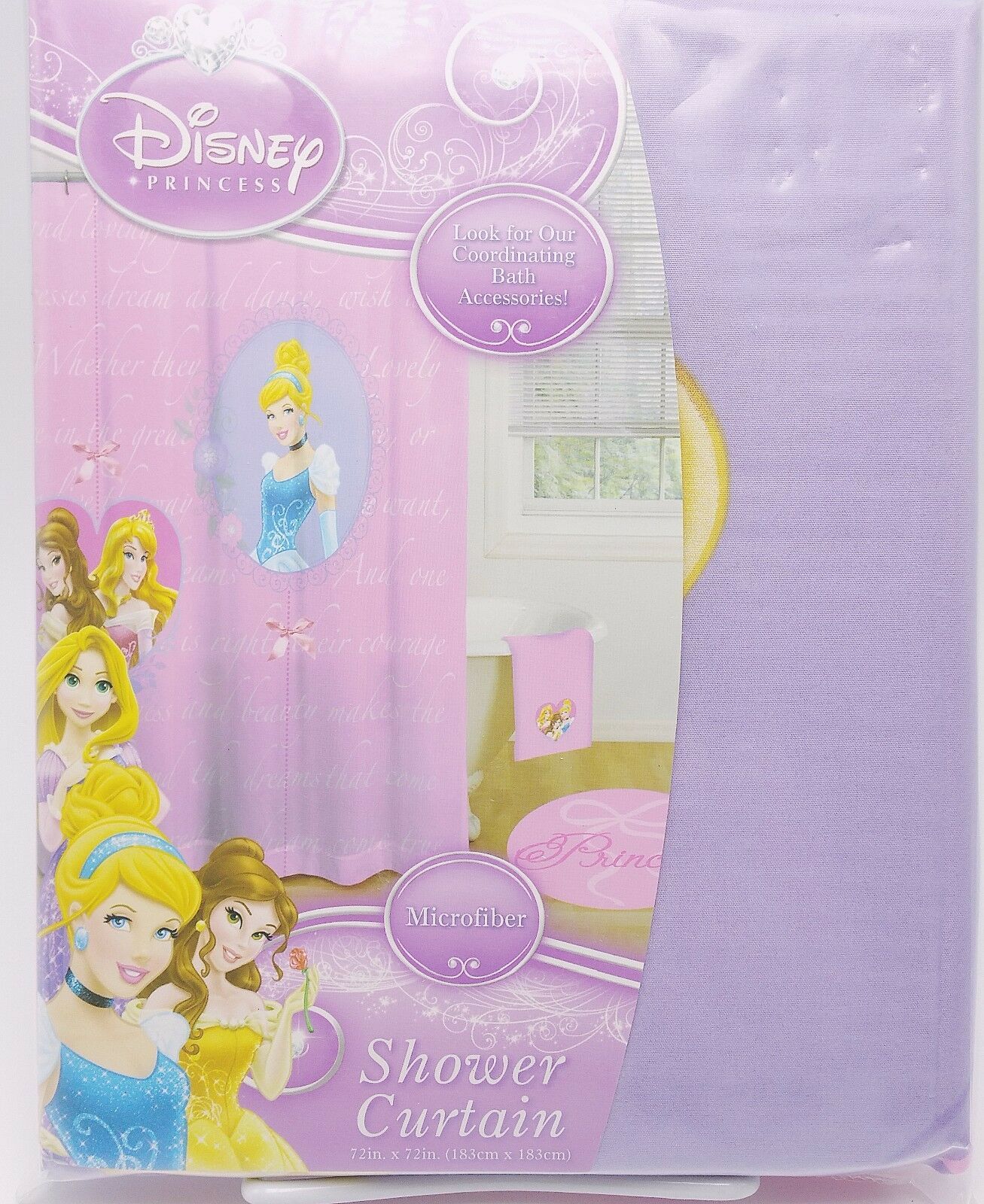 Disney Princess Fabric Shower Curtain 72x72 Pink Purple Cinderella ...