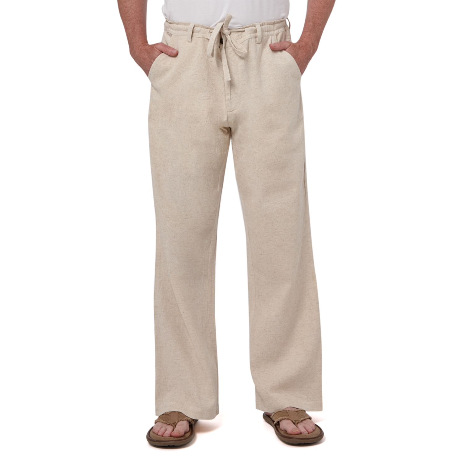 Men Drawstring 100% Linen Men's Linen Drawstring Pant with Belt Loops