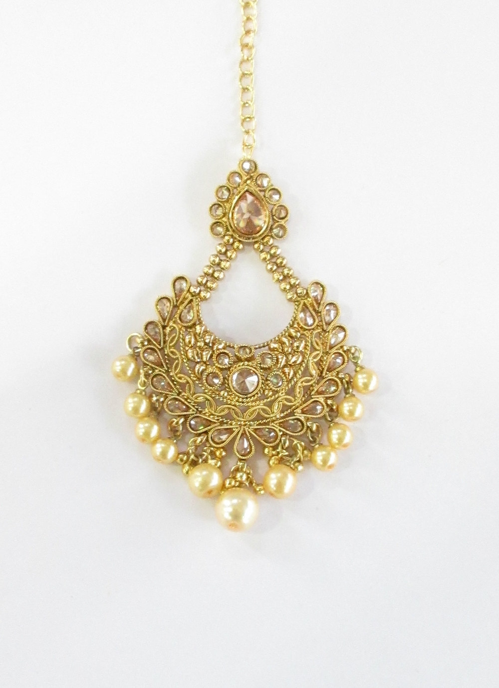Gold Antique Jhumar Tikka Jewelry/Indian Polki Ethnic Jewelry/Bollywood