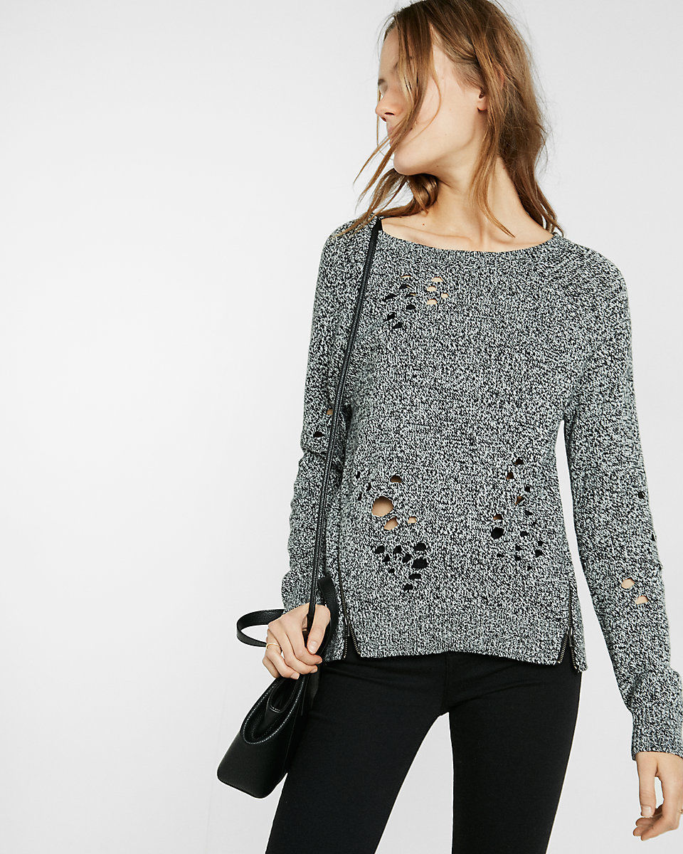 Express Distressed Long Sleeve Side Zip 