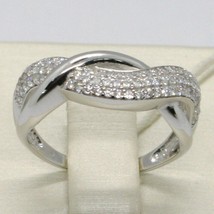 SOLID 18K WHITE GOLD BAND ZIRCONIA RING, ONDULATE, TWISTED, BRAID, MADE IN ITALY image 1