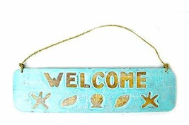 Hand Carved Wooden WELCOME Beach Starfish Sea Shell Surfboard Sign - $11.88