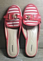 Lands End Comfort Mule Slip On Shoes Red white Shimmer Buckle 483219 Size 9B - $17.77