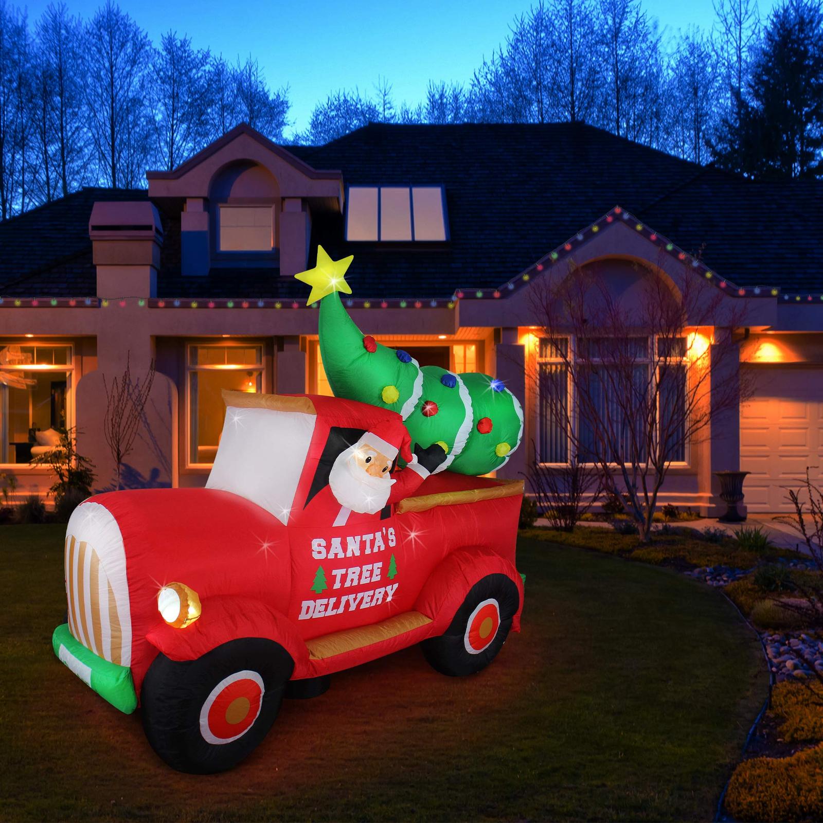 ShinyDec Inflatables 7 ft. Red Truck with Santa Claus and Christmas ...