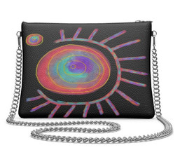 Abstract Sun Art on Leather Chain Strap Clutch Purse Shoulder Bag Handbag - $120.00