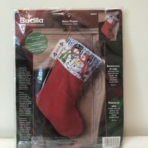 Bucilla Counted Cross Stitch Kit Snow People Cuff on Red Velvet Stocking #84847 - $23.75