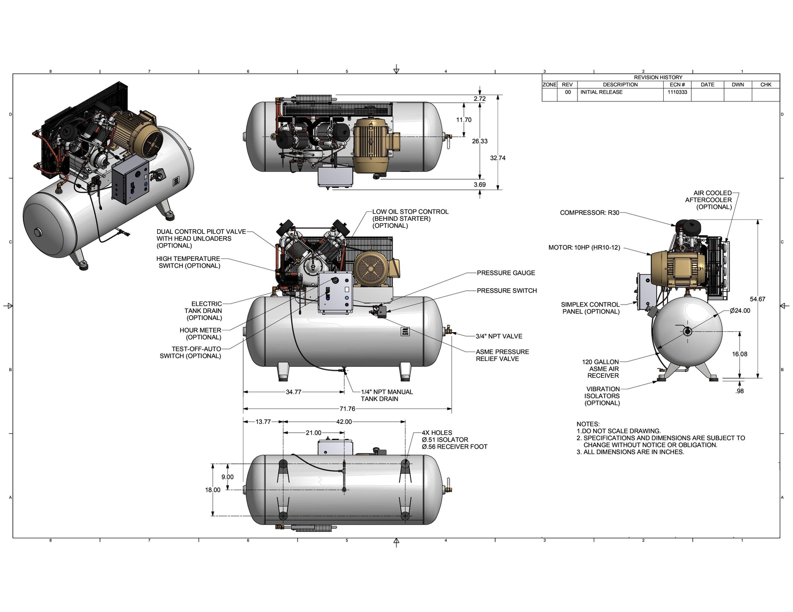 Champion Advantage 10Hp 120Gallon 230V 3PH 33CFM 175PSI Air