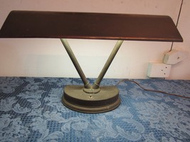 Vintage Art Deco Bankers Desk Lamp Bronze Colored Metal w/ Decorative Pi... - $123.82