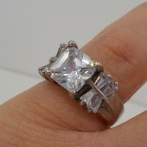 Princess Cut Stone Accent Stones Womens Size 6 Ring Silver Color Fashion Jewelry - $14.99