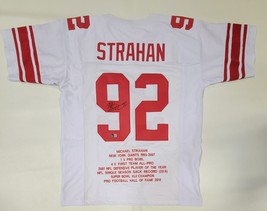 MICHAEL STRAHAN AUTOGRAPHED SIGNED PRO STYLE XL CUSTOM STAT JERSEY BECKETT COA image 1