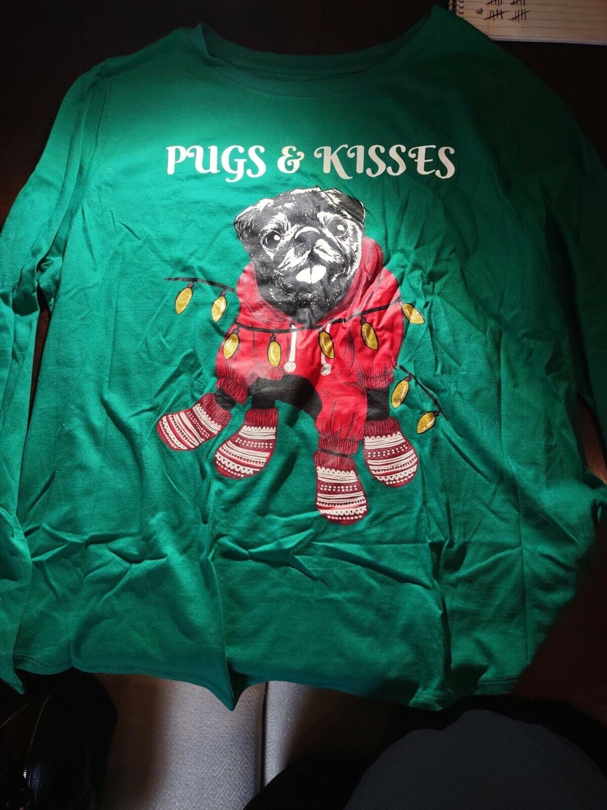 1X Pugs & Kisses Green Shirt Long Sleeve