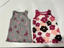 Lot of 2 Girls Baby Toddlers Old Navy Pink Floral &amp; Gray Tank Tops Size ... - $7.91