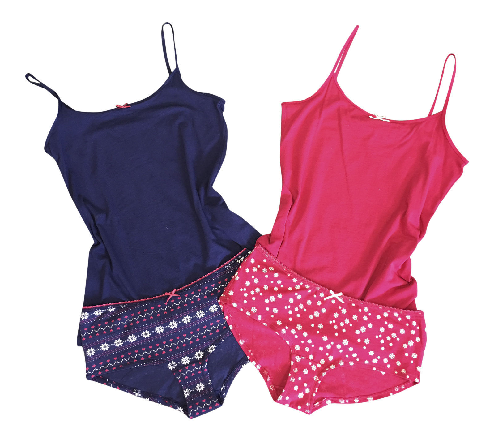 Image of Womens Ladies Red / Navy Cotton Night Pajama Cami Camisole and Panty Panties Set