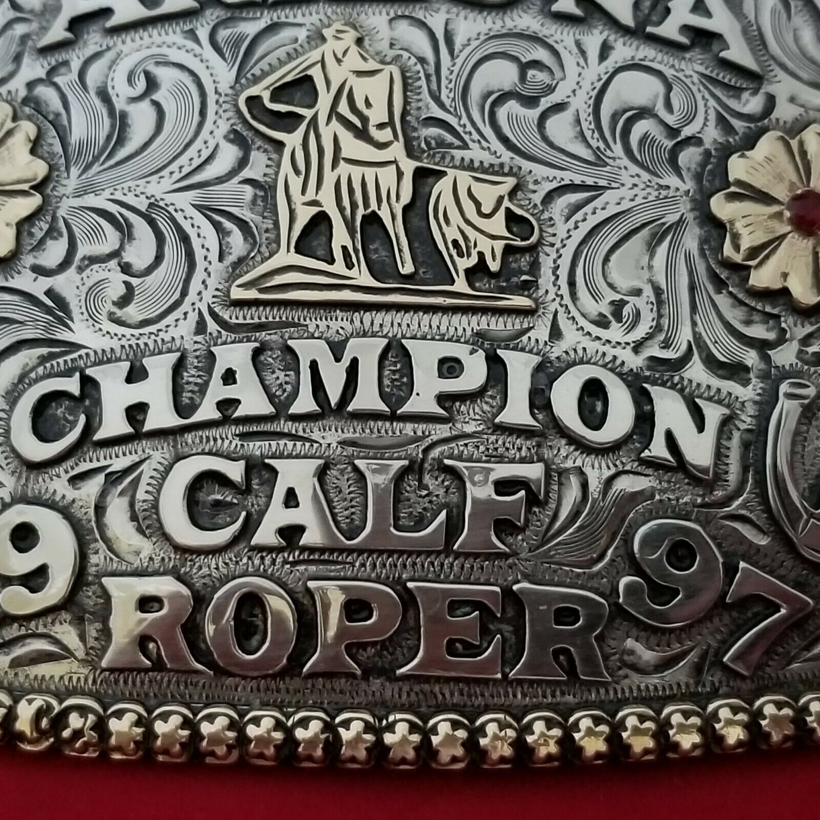 1997 RODEO TROPHY BUCKLE VINTAGE WICKENBURG ARIZONA CALF ROPING - LEO ...