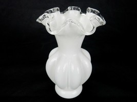 Vintage Fenton Glass Ruffled Silver Crest  Melon Vase 6&quot; x 3&quot;  1970&#39;s - $17.59