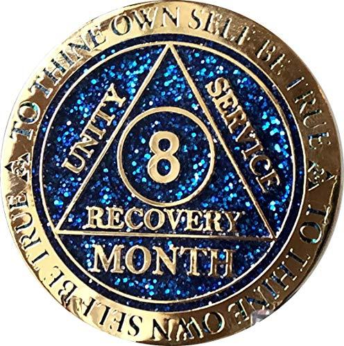 Recoverychip 8 Month AA Medallion Reflex Blue Glitter and Gold Plated Chip