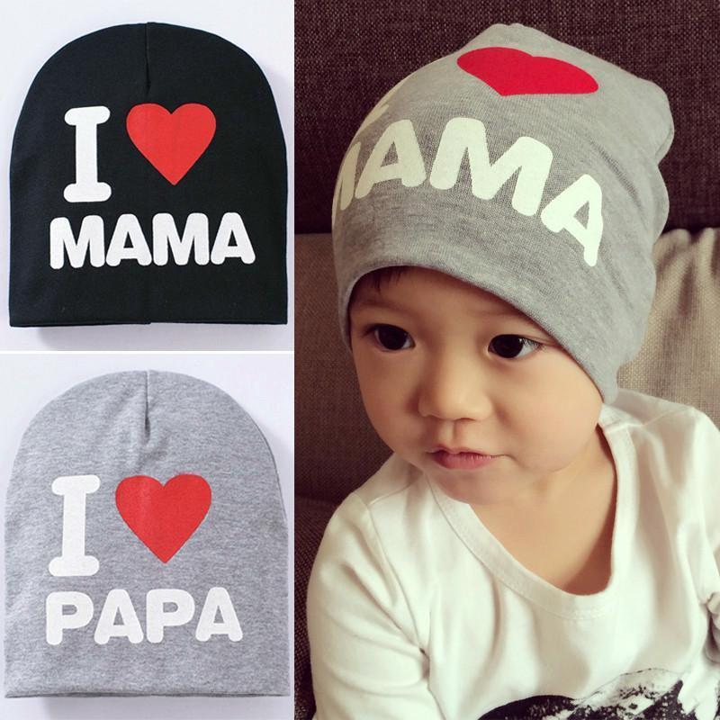 Mädchen Jungen Kleinkinder Soft Cotton Mütze I LOVE MAMA//PAPA Pattern Warm Hat