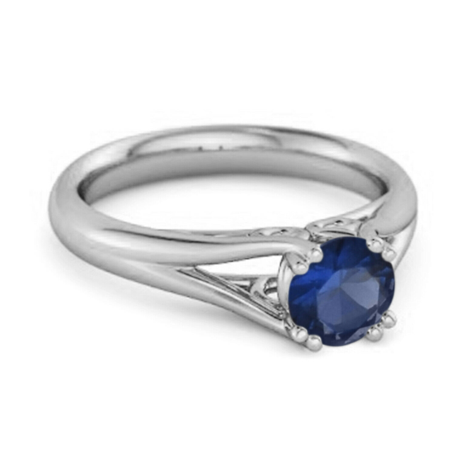 Solitaire 0.25 Ctw Round Blue Sapphire 9k White Gold Split Ring