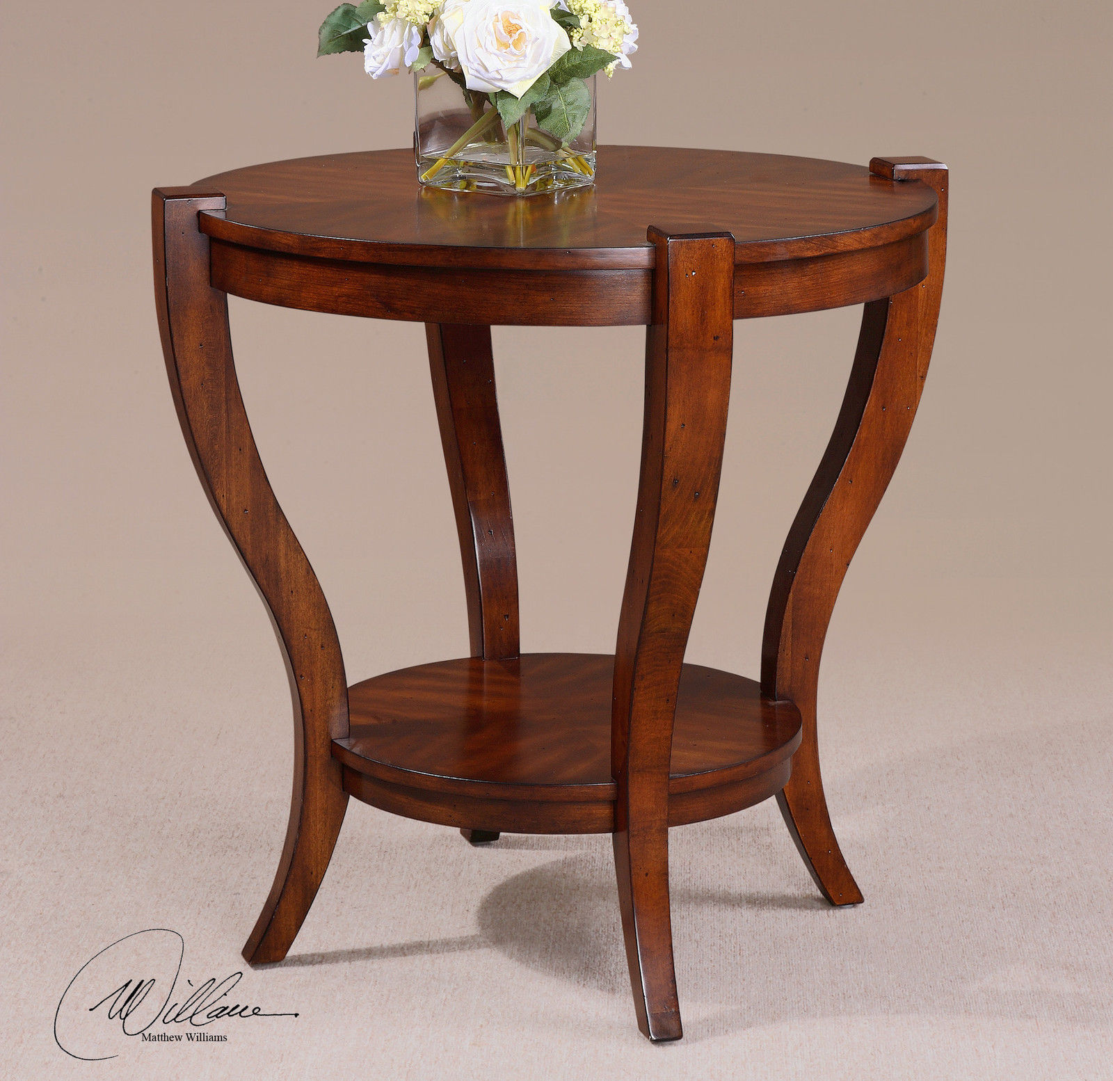 MID CENTURY MODERN 30" ROUND WOOD VENEERS ACCENT END TABLE TAPERED