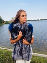 Natural Silver Fox Fur Long Arms Sleeves / Stole with Scarf Saga Furs Big Cuffs image 7