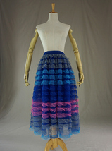 Pink Red Tiered Tulle Skirt Outfit Layered Tulle Midi Skirt Custom Plus Size image 4