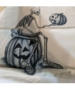 Vintage Black and White Halloween Skeleton Pillow Covers 18 x 18 Pumpkin Skull  - $9.28