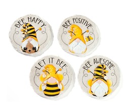 Bee Gnome Stepping Stone or Wall Plaques Set of 4 With Sentiments 9" x 9" Cement