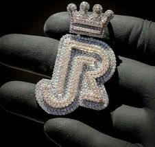 4.36 Cts VVS1 Sim Diamond Men's R Initial Crown Letter Pendant Two Tone Plated - $124.23