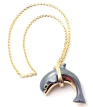 Rare! Authentic Cartier 18k Yellow Gold Hematite Dolphin Pendant Link Necklace - $16,275.00