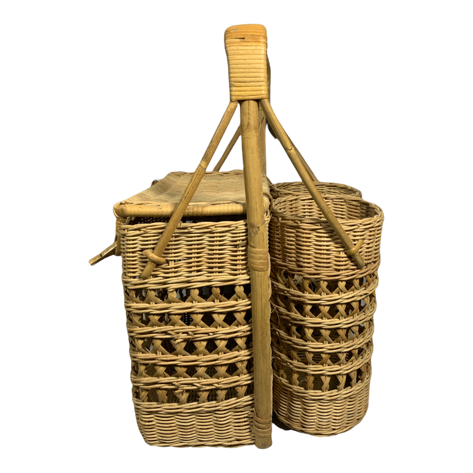 Vintage Wicker Rattan Straw Picnic Basket with Wine Compartments
