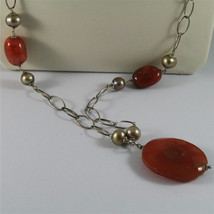 .925 SILVER RHODIUM NECKLACE 29,53 In, RED AGATE, BAROQUE PEARLS, AGATE PENDANT image 2