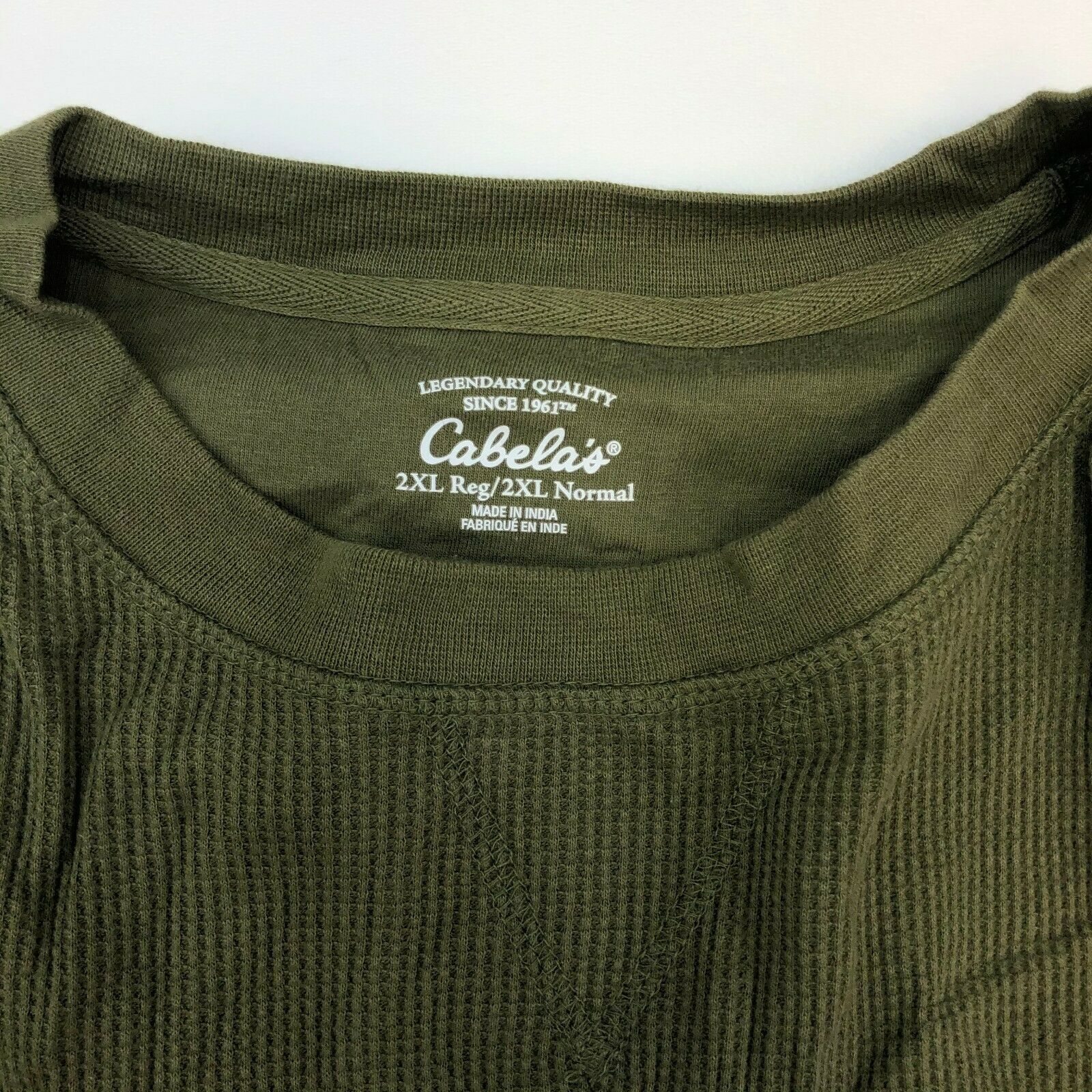 Cabelas Shirt Mens XXL Green Waffle Knit Long Sleeve Casual - T-Shirts